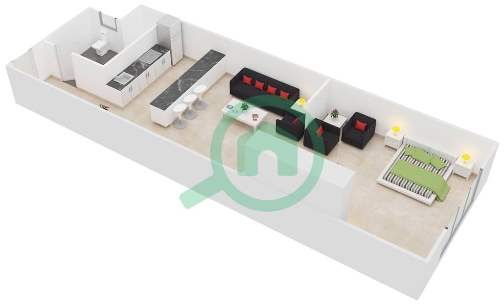 精英体育公寓1号 - 单身公寓类型14戶型图 interactive3D