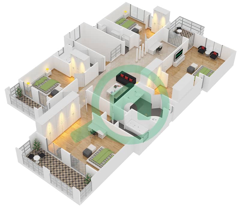 画廊别墅 - 5 卧室别墅类型C戶型图 First Floor interactive3D