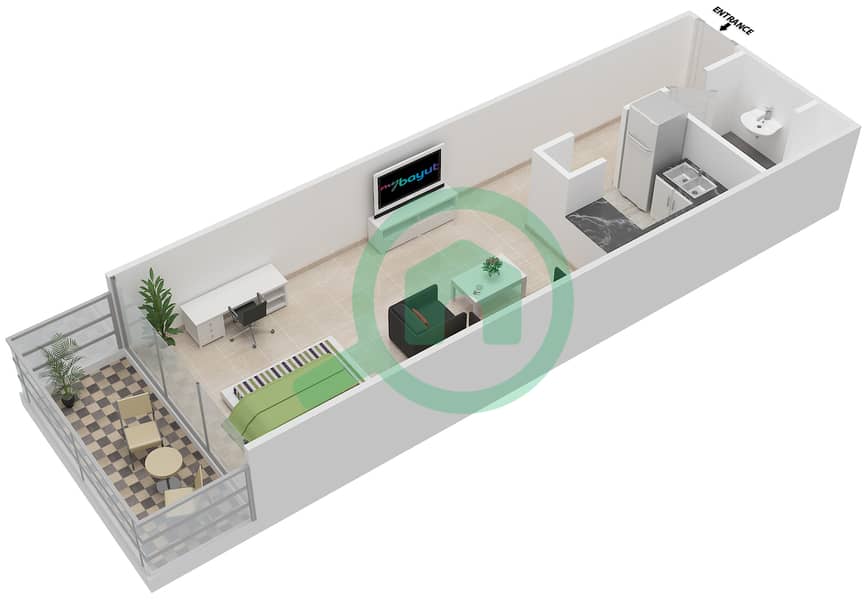 المخططات الطابقية لتصميم النموذج D شقة استوديو - برج الواحة 2 interactive3D