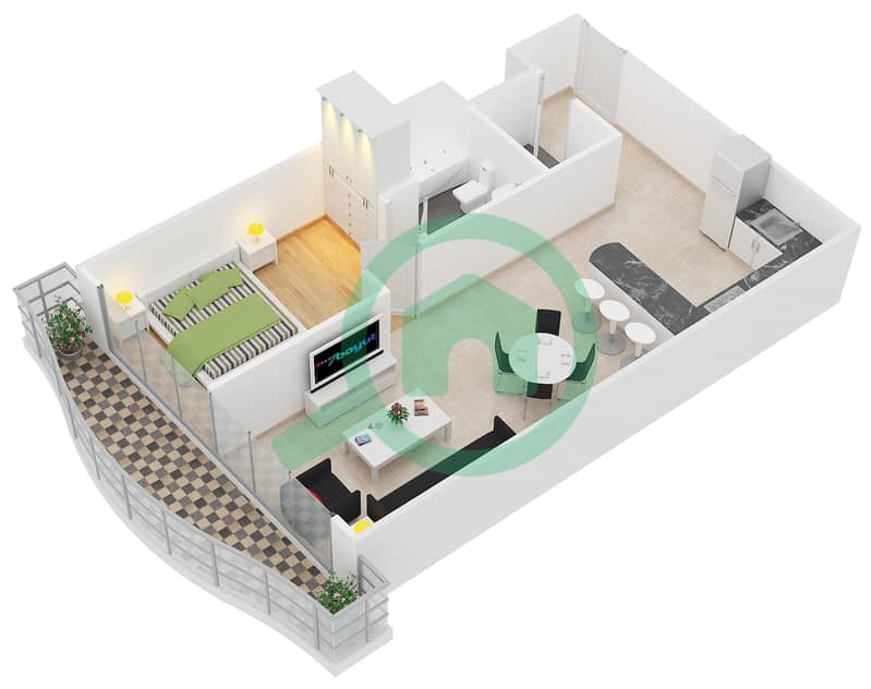 伊甸园公寓 - 1 卧室公寓单位5,14戶型图 Floor 2-17 interactive3D