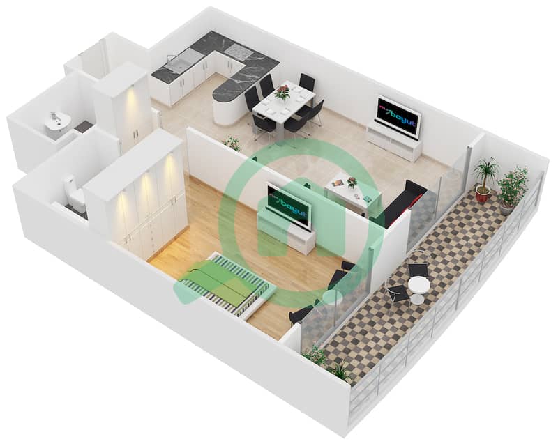 Хамза Тауэр - Апартамент 1 Спальня планировка Тип B interactive3D