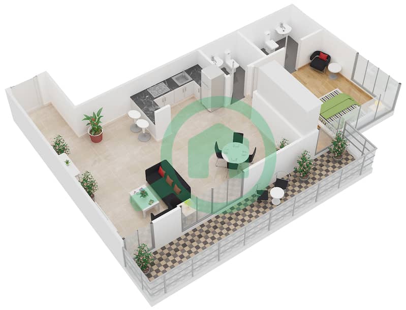 Эден Гарденс - Апартамент 1 Спальня планировка Единица измерения 7 Floor 2-17 interactive3D