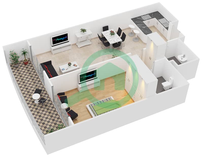 Hamza Tower - 1 Bedroom Apartment Type C Floor plan interactive3D