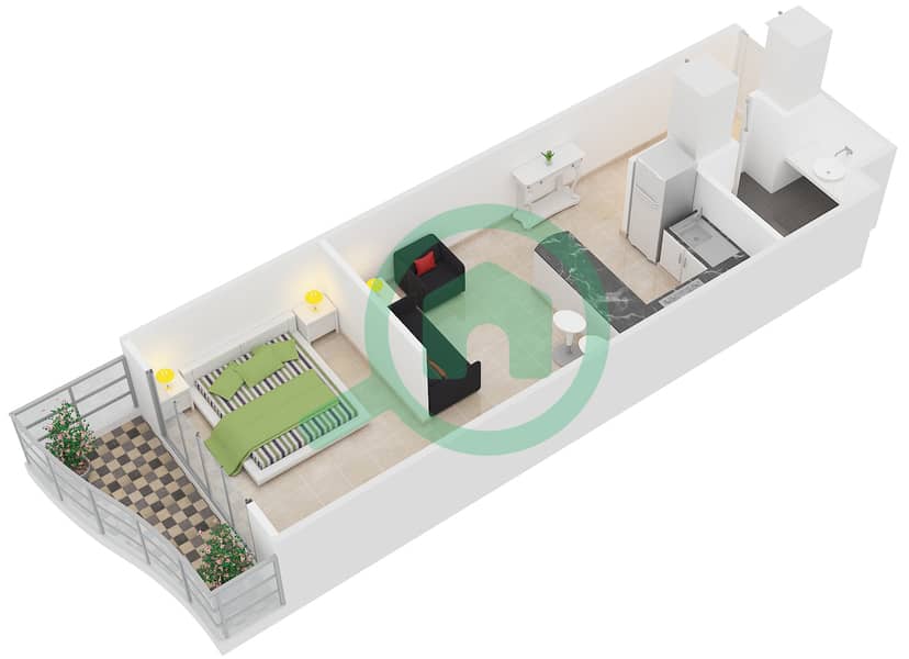 Эден Гарденс - Апартамент Студия планировка Единица измерения 1,9,10&18 Floor  2-17 interactive3D