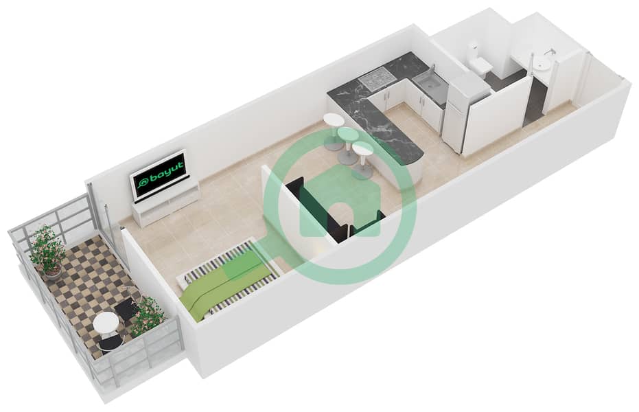 伊甸园公寓 - 单身公寓单位2,8,11&17戶型图 Floor  2-17 interactive3D