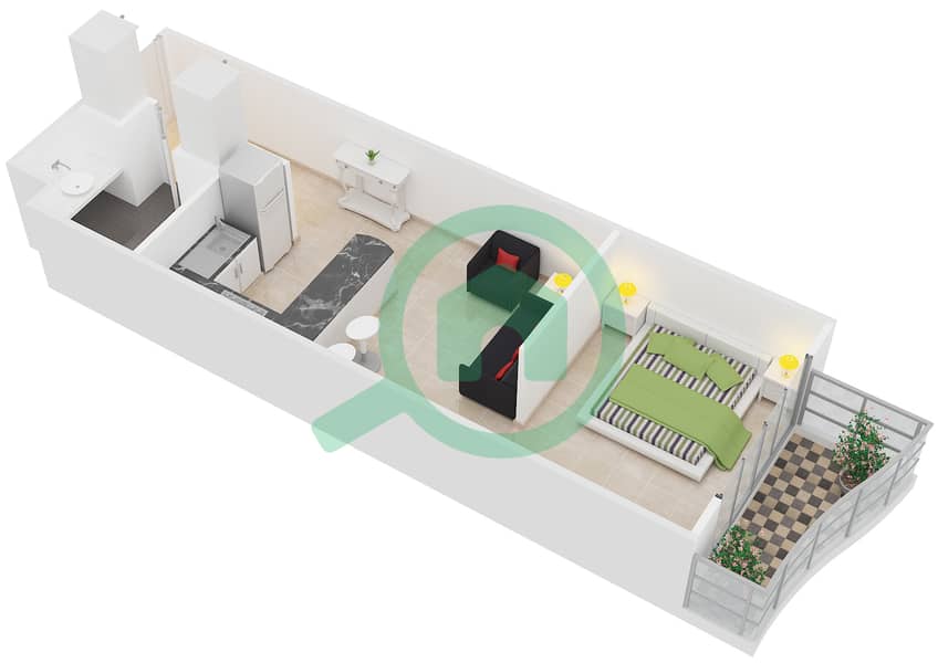 Эден Гарденс - Апартамент Студия планировка Единица измерения 9 Floor 2-17 interactive3D