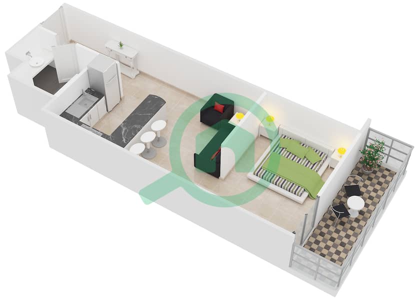 Eden Gardens - Studio Apartment Unit 11 Floor plan Floor 2-17 interactive3D