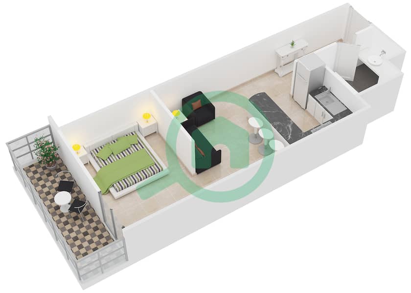 Eden Gardens - Studio Apartment Unit 17 Floor plan Floor 2-17 interactive3D