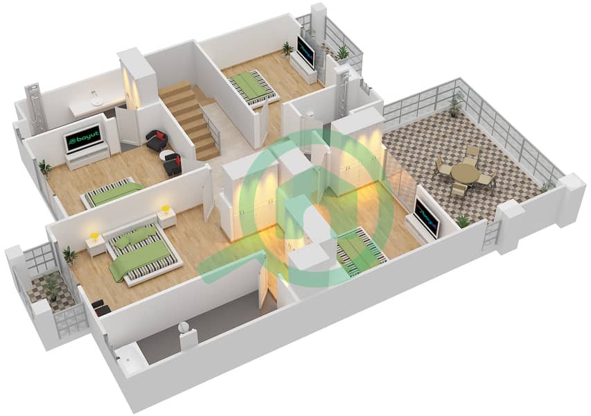 المخططات الطابقية لتصميم الوحدة END فیلا 5 غرف نوم - فلل بلومينغديل First Floor interactive3D