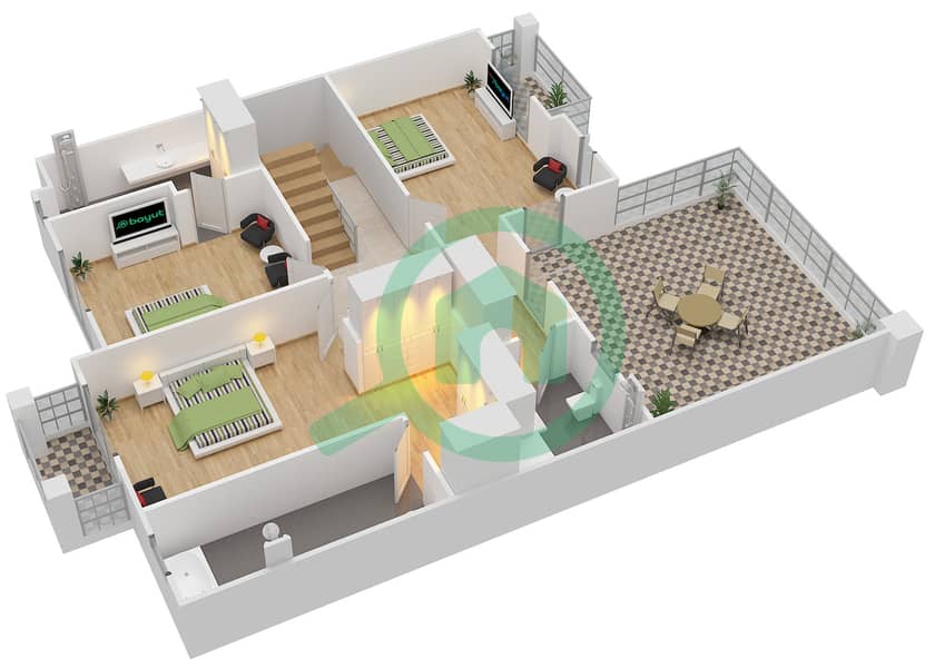 المخططات الطابقية لتصميم الوحدة MID فیلا 4 غرف نوم - فلل بلومينغديل First Floor interactive3D