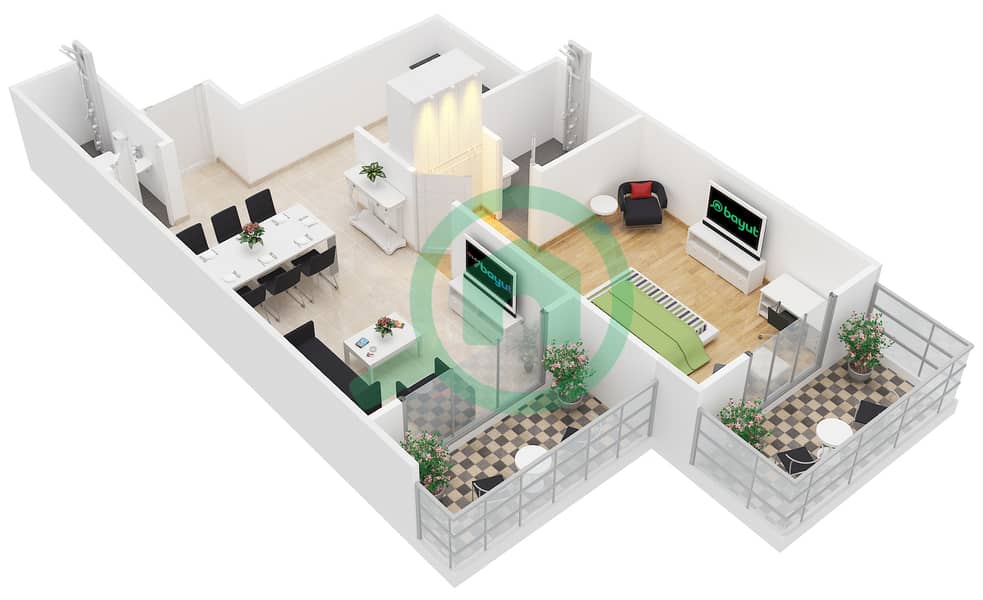 المخططات الطابقية لتصميم النموذج / الوحدة A /1 شقة 1 غرفة نوم - مساكن النخبة الرياضية 6 interactive3D