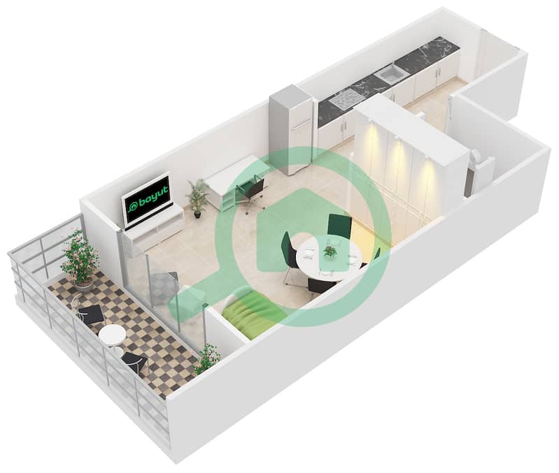 精英体育公寓6号 - 单身公寓类型／单位A /15戶型图 interactive3D
