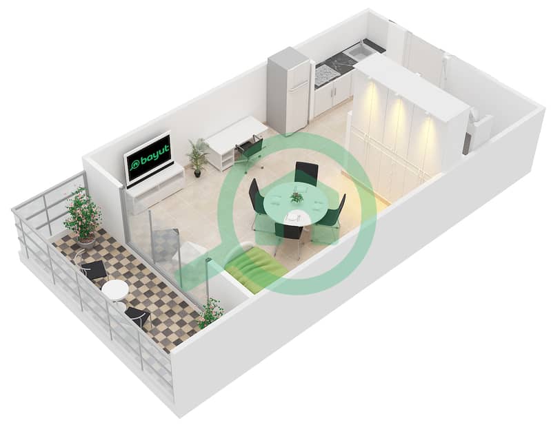 精英体育公寓6号 - 单身公寓类型／单位D /11戶型图 interactive3D