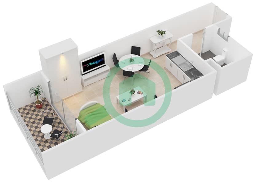 Hamza Tower - Studio Apartment Type S Floor plan interactive3D