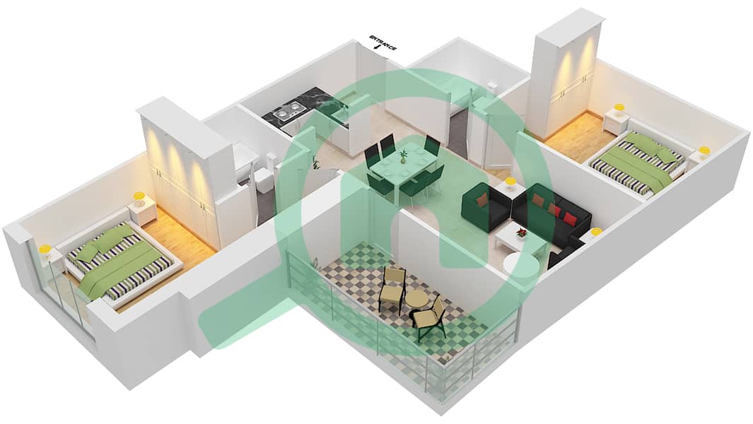 Айкон Сити - Апартамент 2 Cпальни планировка Единица измерения 9  FLOOR 36-37 interactive3D