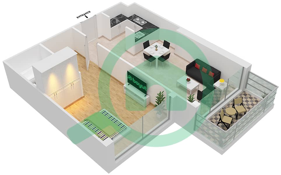 Aykon City - 1 Bedroom Apartment Unit 10  FLOOR 38-62 Floor plan interactive3D