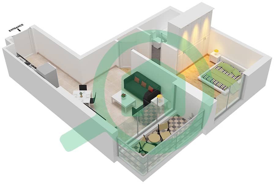 المخططات الطابقية لتصميم الوحدة 13  FLOOR 38-62 شقة 1 غرفة نوم - آيكون سيتي interactive3D