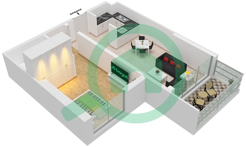 المخططات الطابقية لتصميم الوحدة 14  FLOOR 38-62 شقة 1 غرفة نوم - آيكون سيتي interactive3D