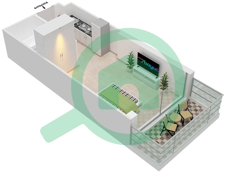 المخططات الطابقية لتصميم الوحدة 16  FLOOR 12-35 شقة استوديو - آيكون سيتي interactive3D