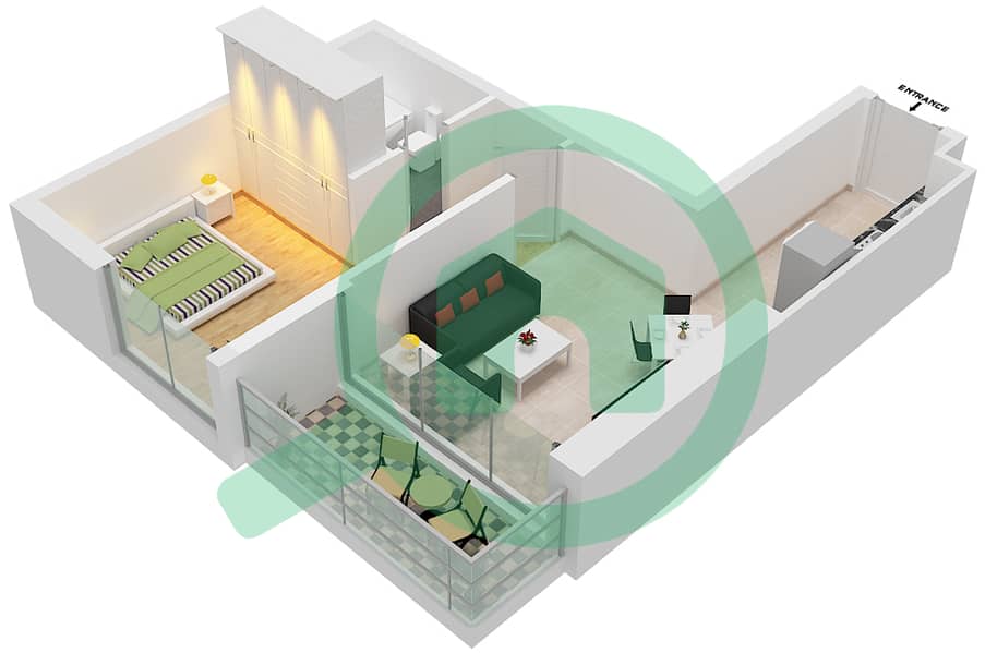 المخططات الطابقية لتصميم الوحدة 16  FLOOR 38-62 شقة 1 غرفة نوم - آيكون سيتي interactive3D