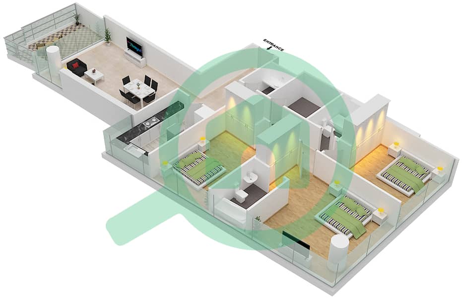 Айкон Сити - Апартамент 3 Cпальни планировка Единица измерения 16  FLOOR36-37 interactive3D