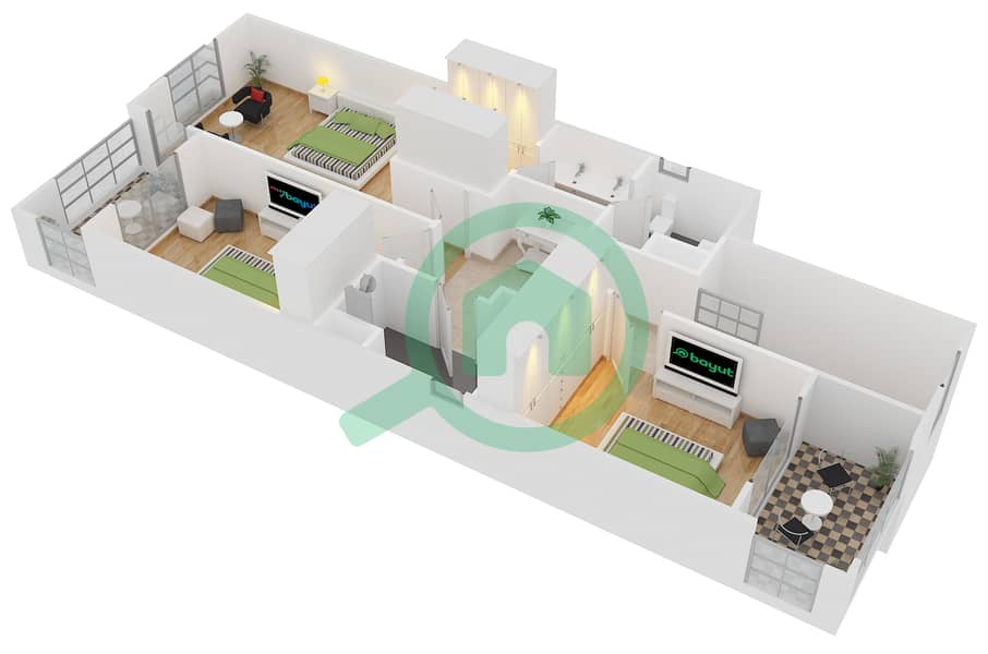 المخططات الطابقية لتصميم النموذج 1 فیلا 3 غرف نوم - امارانتا interactive3D