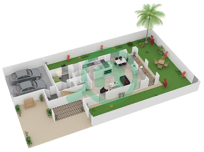 المخططات الطابقية لتصميم النموذج 1 فیلا 3 غرف نوم - امارانتا interactive3D