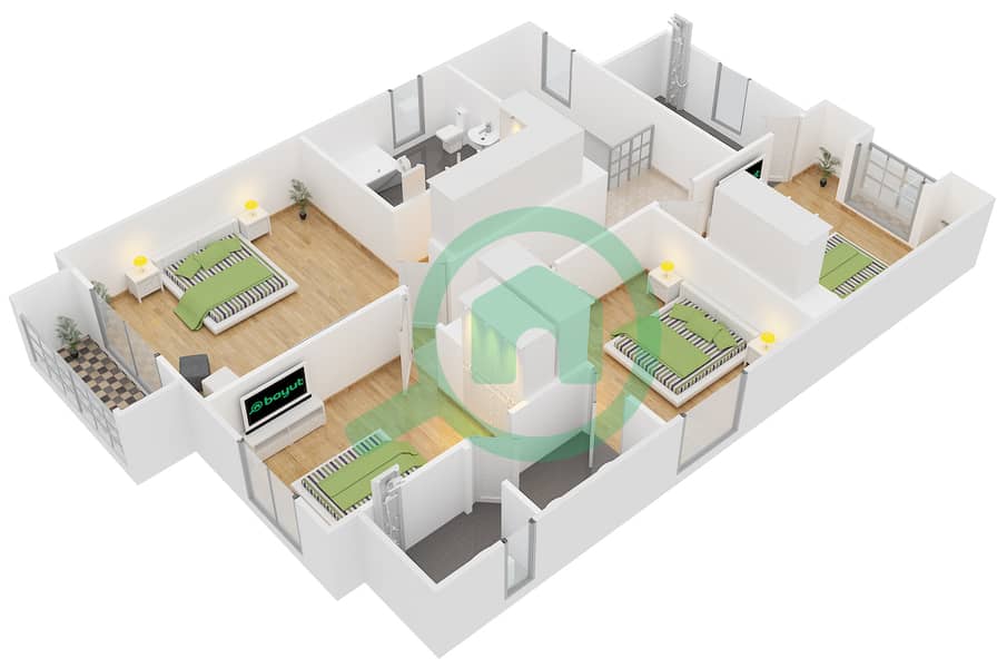 المخططات الطابقية لتصميم النموذج 2 فیلا 4 غرف نوم - امارانتا First Floor interactive3D