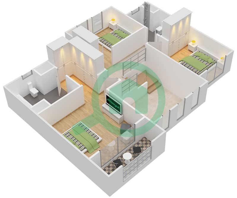 阿马兰塔别墅区 - 3 卧室联排别墅单位A戶型图 First Floor interactive3D