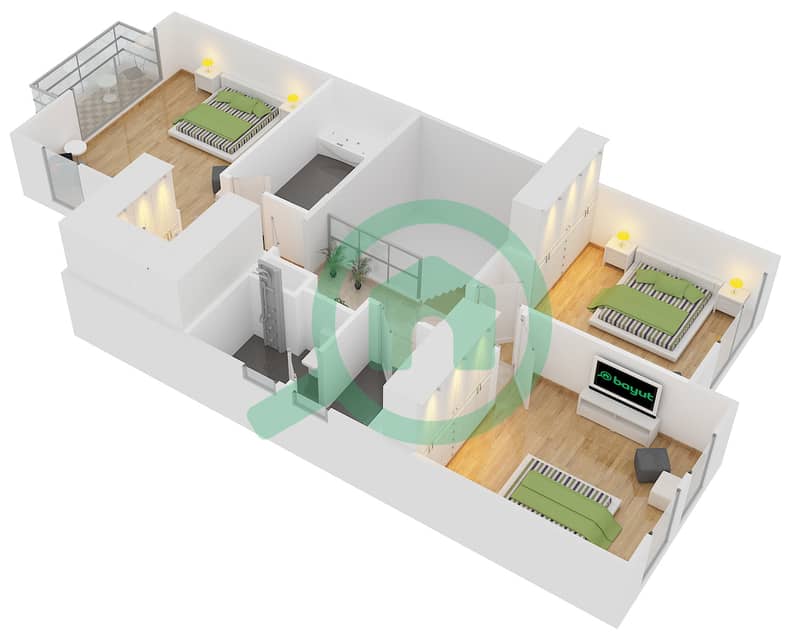 阿马兰塔别墅区 - 3 卧室联排别墅单位B戶型图 First Floor interactive3D