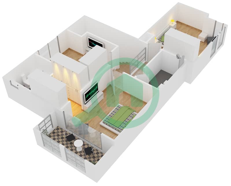阿马兰塔别墅区 - 3 卧室联排别墅单位C戶型图 interactive3D