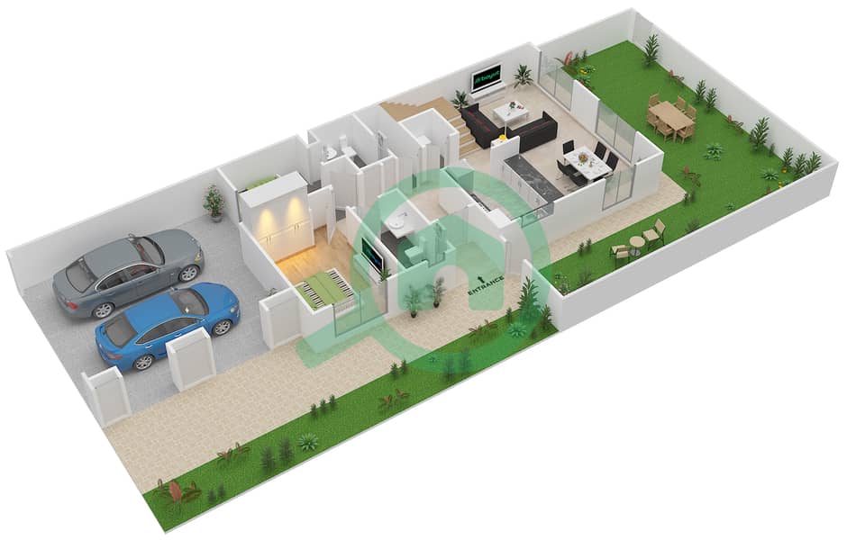 المخططات الطابقية لتصميم الوحدة END تاون هاوس 4 غرف نوم - امارانتا Ground Floor interactive3D