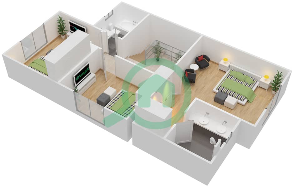 المخططات الطابقية لتصميم الوحدة END تاون هاوس 4 غرف نوم - امارانتا interactive3D