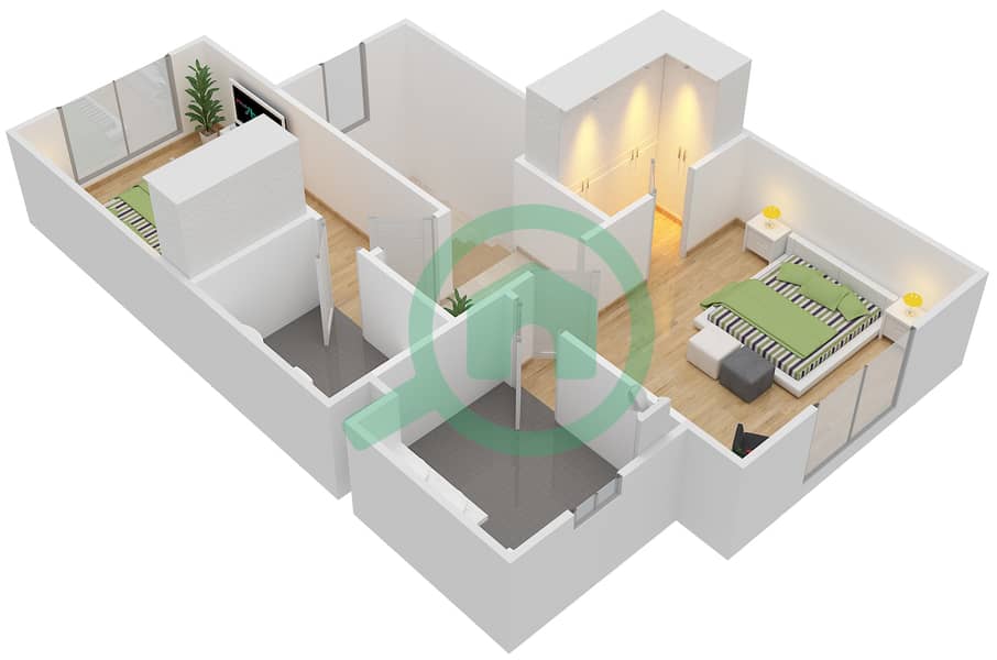 المخططات الطابقية لتصميم الوحدة MID 1 تاون هاوس 2 غرفة نوم - امارانتا First Floor interactive3D