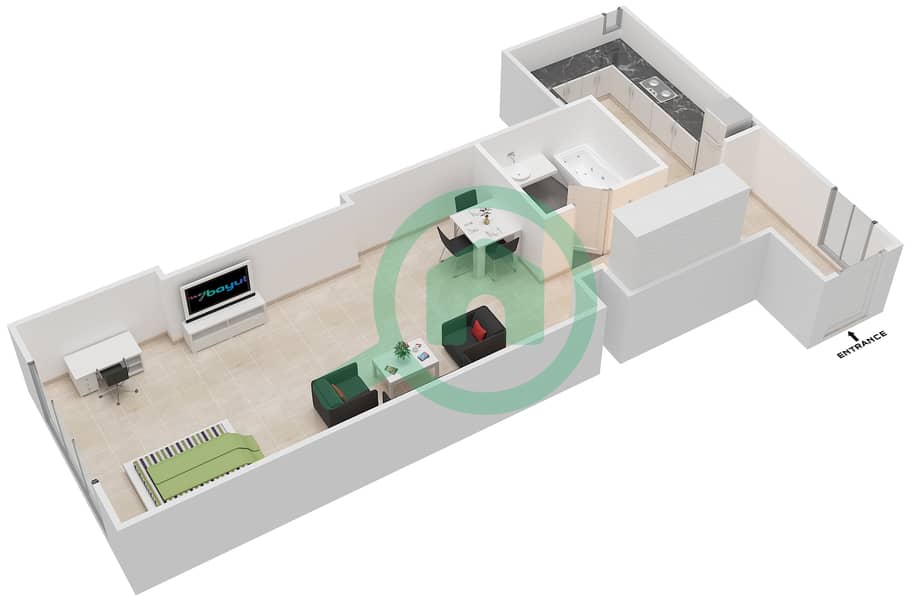 المخططات الطابقية لتصميم النموذج D شقة استوديو - طراز البحر المتوسط interactive3D
