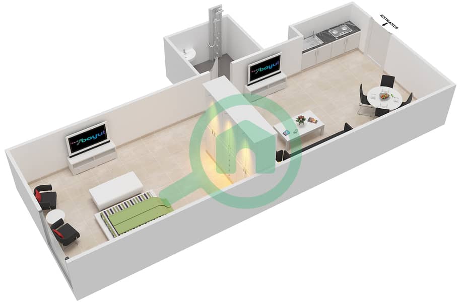地中海大厦 - 单身公寓类型E戶型图 interactive3D