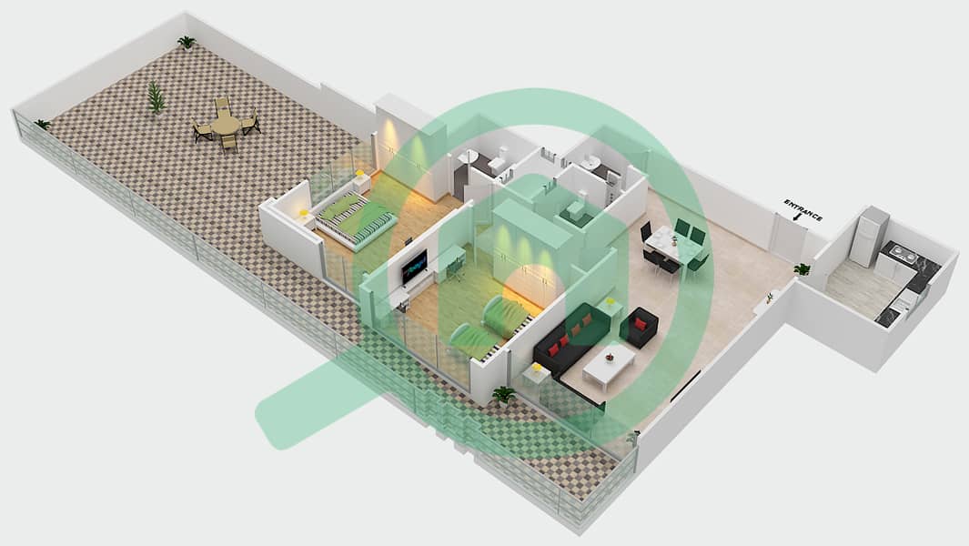 Sahara Tower 3 - 2 Bedroom Apartment Unit 1A Floor plan interactive3D