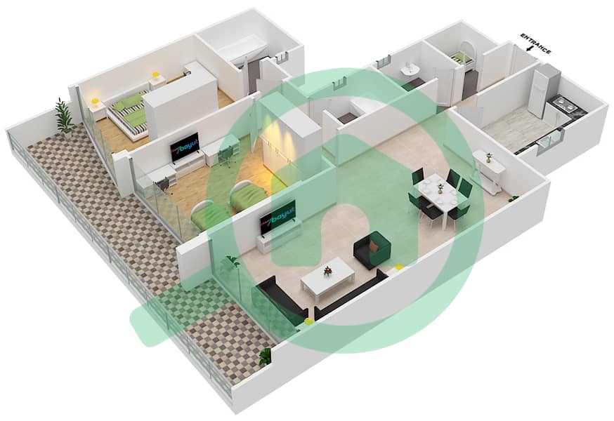 撒哈拉3号大厦 - 2 卧室公寓单位2戶型图 interactive3D