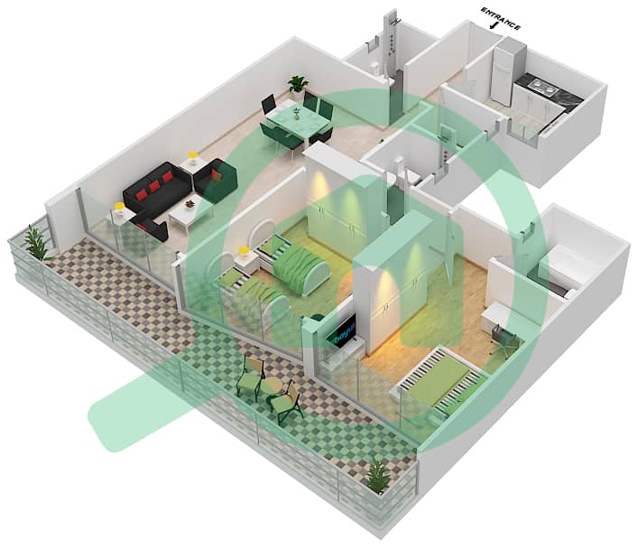 Sahara Tower 3 - 2 Bedroom Apartment Unit 3 Floor plan interactive3D