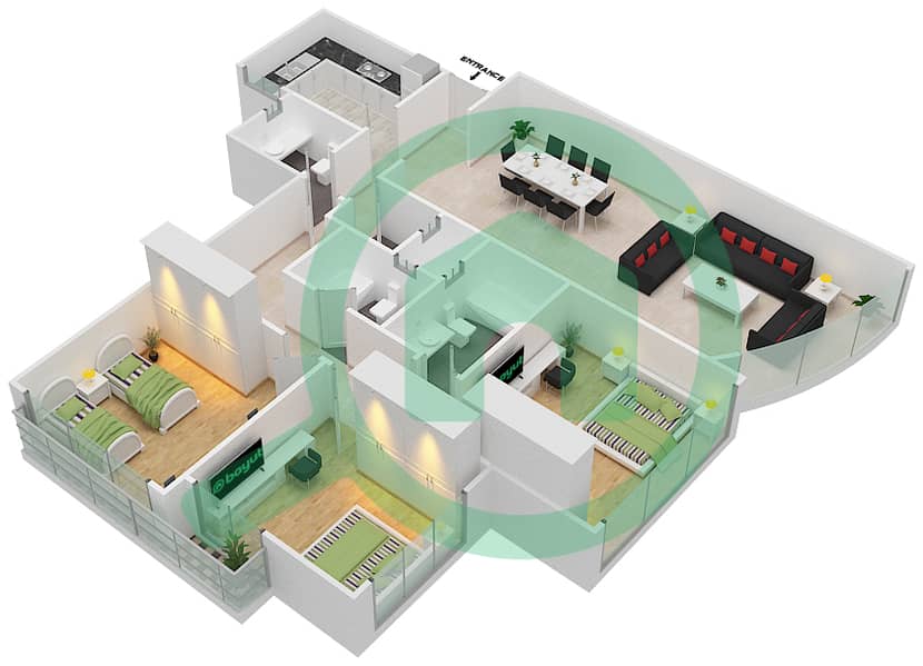 Sahara Tower 3 - 3 Bedroom Apartment Unit 4 Floor plan interactive3D