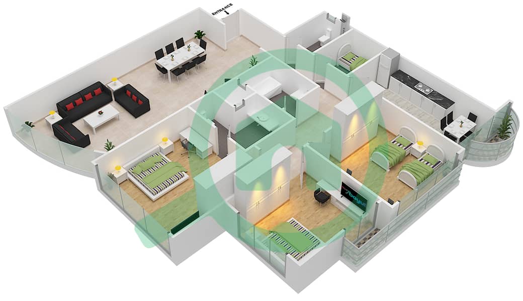 Sahara Tower 3 - 3 Bedroom Apartment Unit 5 Floor plan interactive3D