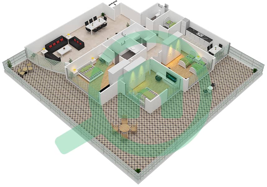 Sahara Tower 3 - 3 Bedroom Apartment Unit 5A Floor plan interactive3D