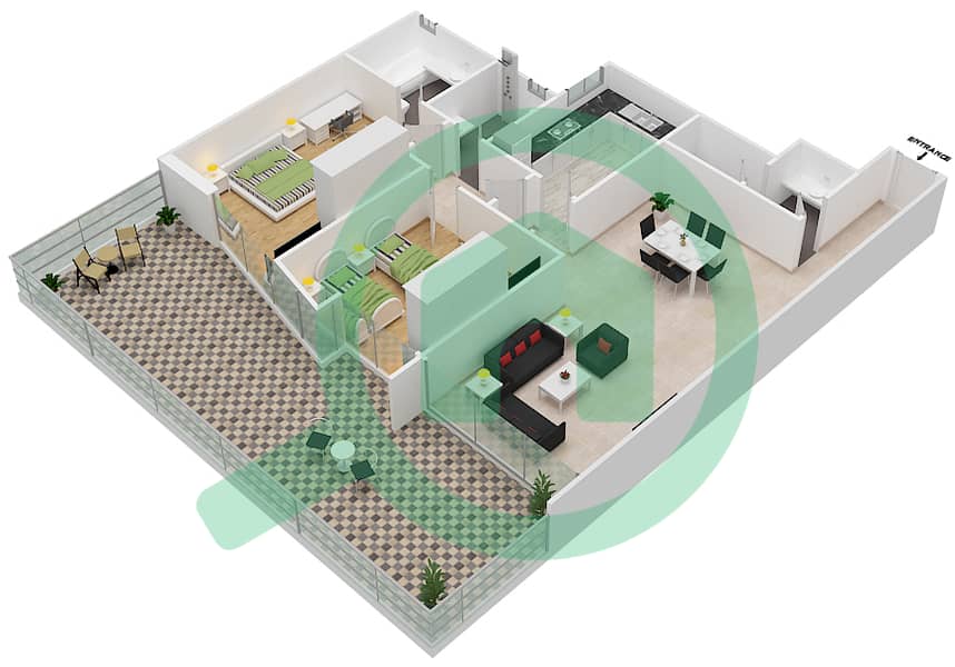 撒哈拉3号大厦 - 2 卧室公寓单位6戶型图 interactive3D