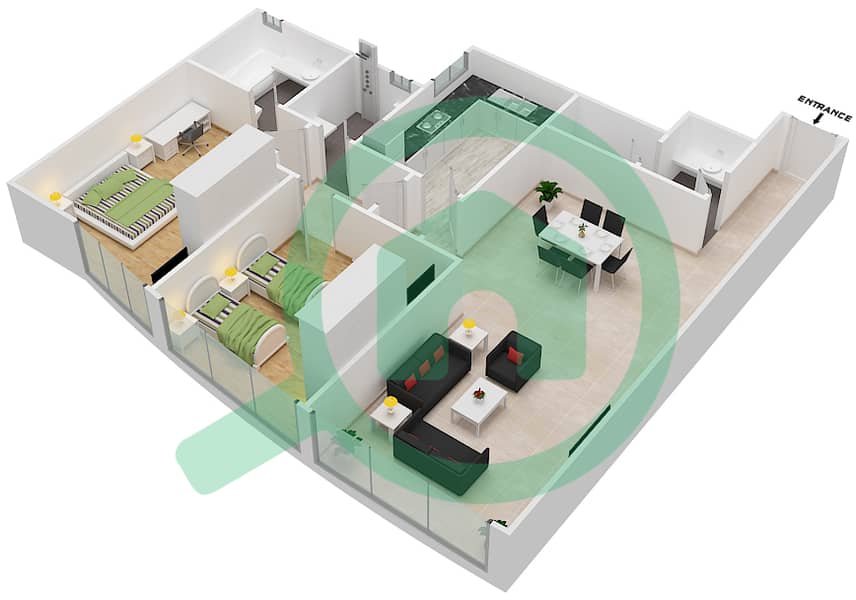 Sahara Tower 3 - 2 Bedroom Apartment Unit 6B Floor plan interactive3D