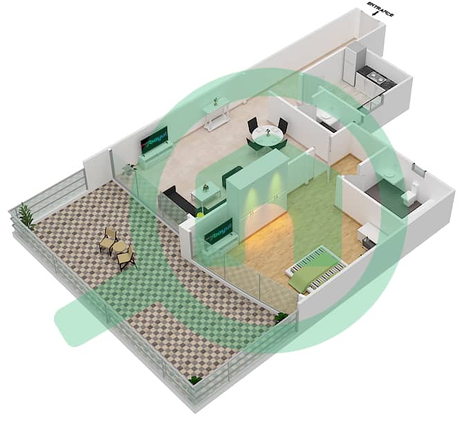 المخططات الطابقية لتصميم الوحدة 7 شقة 1 غرفة نوم - برج صحارى 3 interactive3D