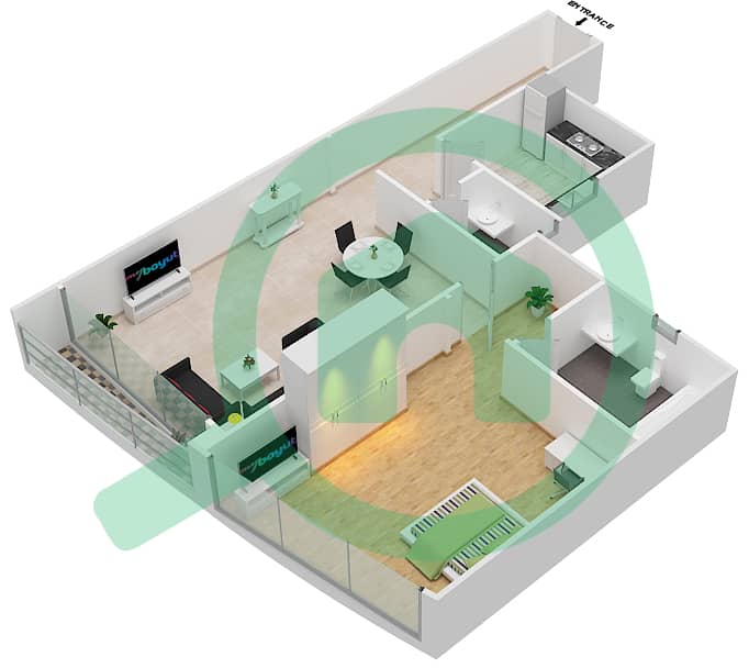 Sahara Tower 3 - 1 Bedroom Apartment Unit 7A Floor plan interactive3D