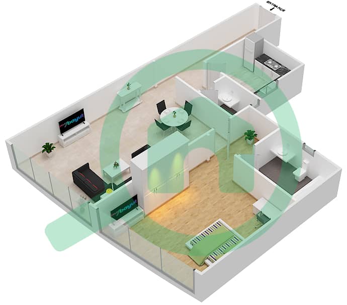 撒哈拉3号大厦 - 1 卧室公寓单位7B戶型图 interactive3D