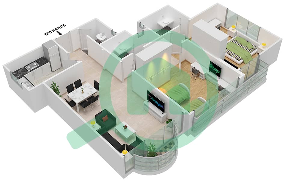 Sahara Tower 3 - 2 Bedroom Apartment Unit 8 Floor plan interactive3D