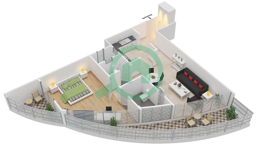 المخططات الطابقية لتصميم النموذج / الوحدة A/5,16 شقة 1 غرفة نوم - مساكن النخبة 4 interactive3D