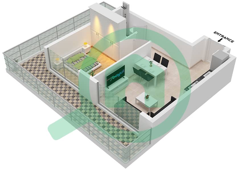 瑞福公寓 - 1 卧室公寓类型E-1戶型图 interactive3D